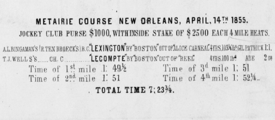 TodayInNewOrleansHistory/1855April14LexingtonAndLecompteHorseRace.jpg