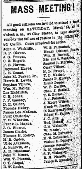 TodayInNewOrleansHistory/1891March13HennessyNoticeOfMeetingAtClayStatue.jpg